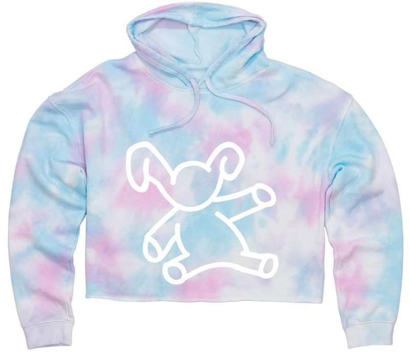Fly Clothing Co. Pastel Tie-Dye Cropped Hoodie with White Bunny Logo