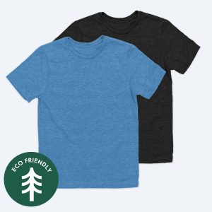 A flat lay of a custom Allmade Youth Eco Triblend Tee by Fly Clothing Co in a heathered charcoal grey, featuring a sustainable fabric blend, perfect for eco-conscious youth in LA and NYC.