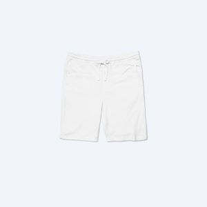 Flat lay of custom white Midweight Fleece Shorts by Fly Clothing Co, featuring an adjustable drawstring waistband and side pockets, optimized for streetwear trends in LA and NYC.