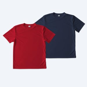 Two custom Youth Performance Tees in bold red and classic navy blue, featured as part of Fly Clothing Co’s custom apparel design service for schools and sports in LA and NYC.