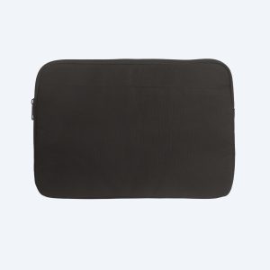 A single blank matte finish canvas laptop sleeve in a deep black, displayed with a clean black zipper on a clean white background for custom branding design services.