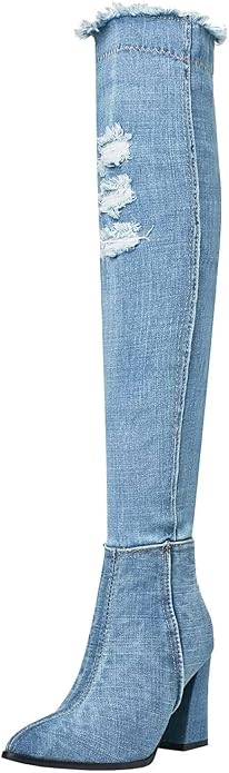 bright blue boots with this light-wash slouchy denim option shifts the vibe toward a more rugged, casual-cool "Canadian Tuxedo" aesthetic.