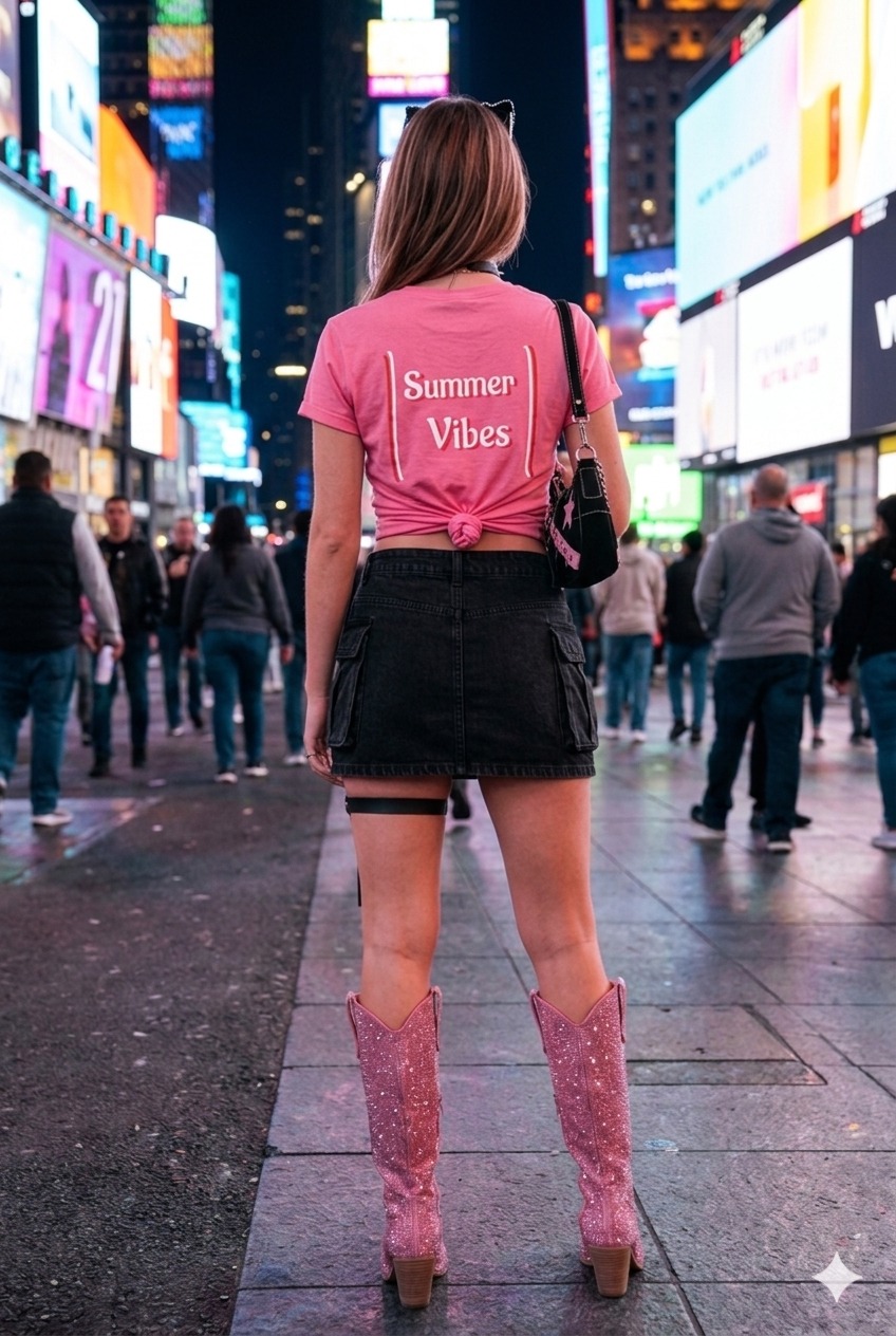 Pink Cowgirl Summer Outfit Rear View